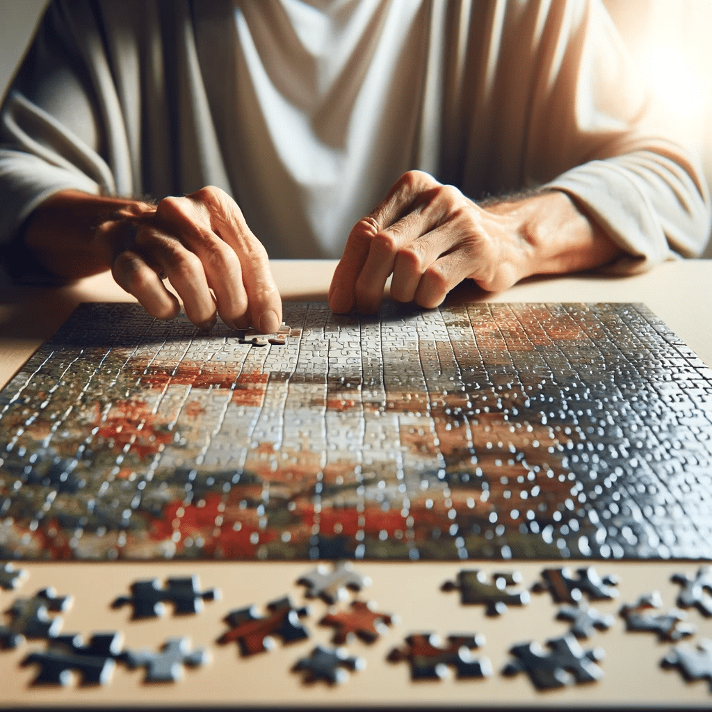 An-image-of-someone-doing-a-jigsaw-puzzle-focusing-on-the-activity-of-piecing-together-a-puzzle.