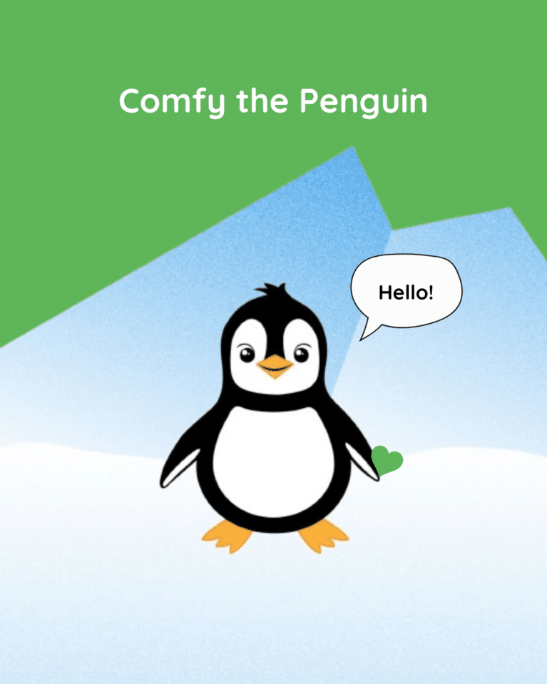 mascot, comfy the penguin